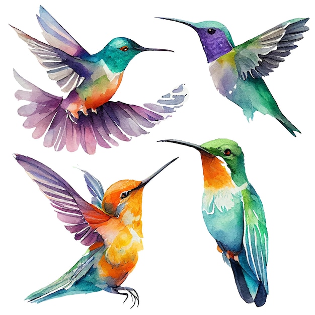 Set vector illustration of paradise hummingbird bird isolated on a ...