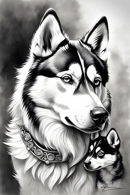 Husky Coloring page Printable quality Black White Poster quality ...