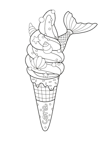 Premium Vector | Mermaid Ice Cream Cone coloring page
