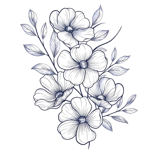Hand drawn simple flower design on white background | Premium AI ...