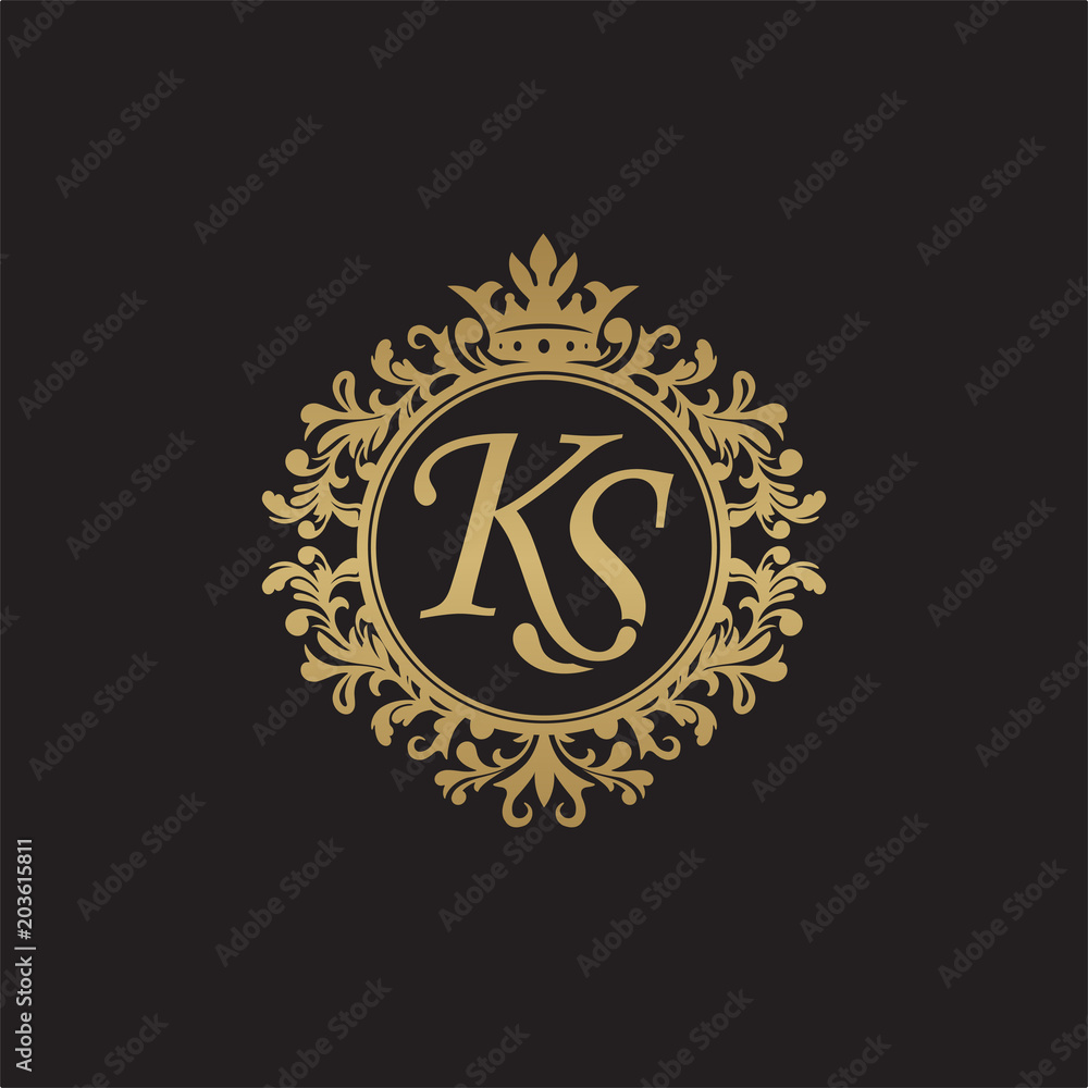Initial letter KS, overlapping monogram logo, decorative ornament ...