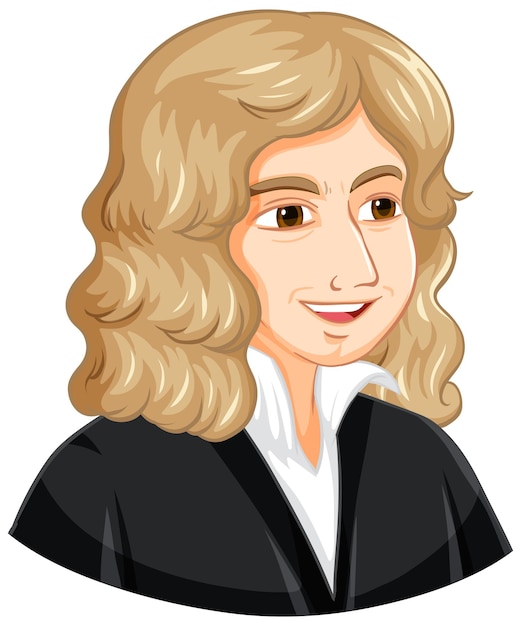 Porträt von Isaac Newton im Cartoon-Stil | Kostenlose Vektor