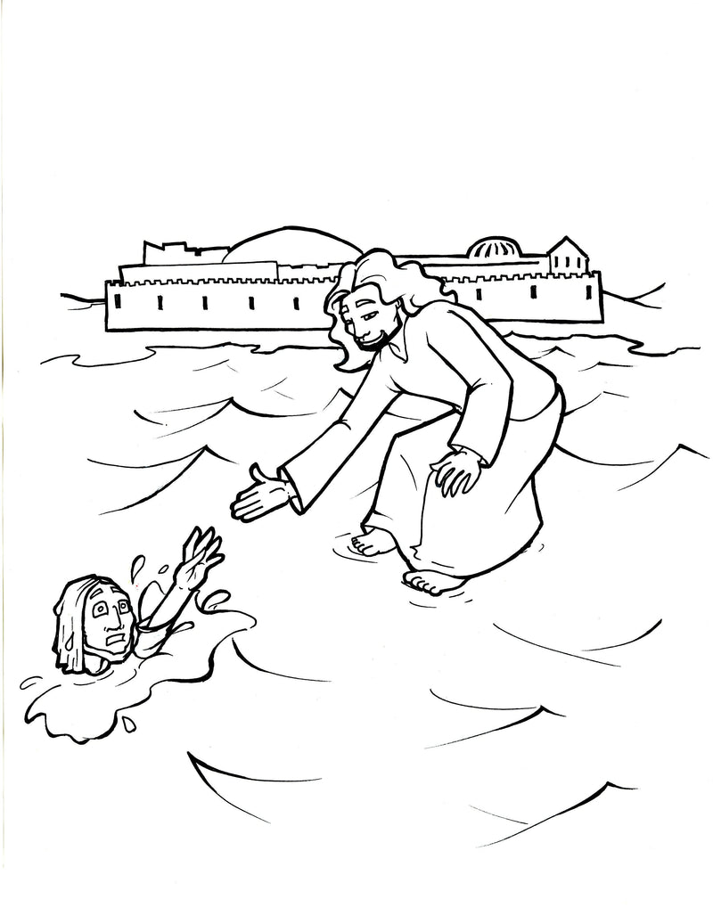 jesus walking on water coloring page