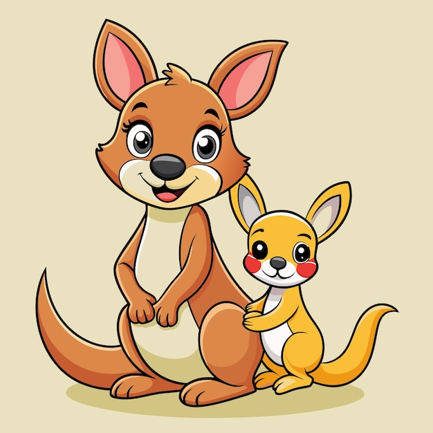 Kangaroo and Joey Enjoying Nature Cartoon Vector Clipart | Premium ...