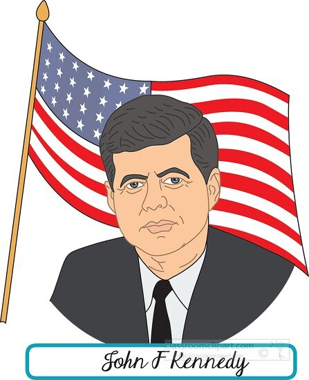 American Presidents Clipart-president john f kennedy with flag clipart