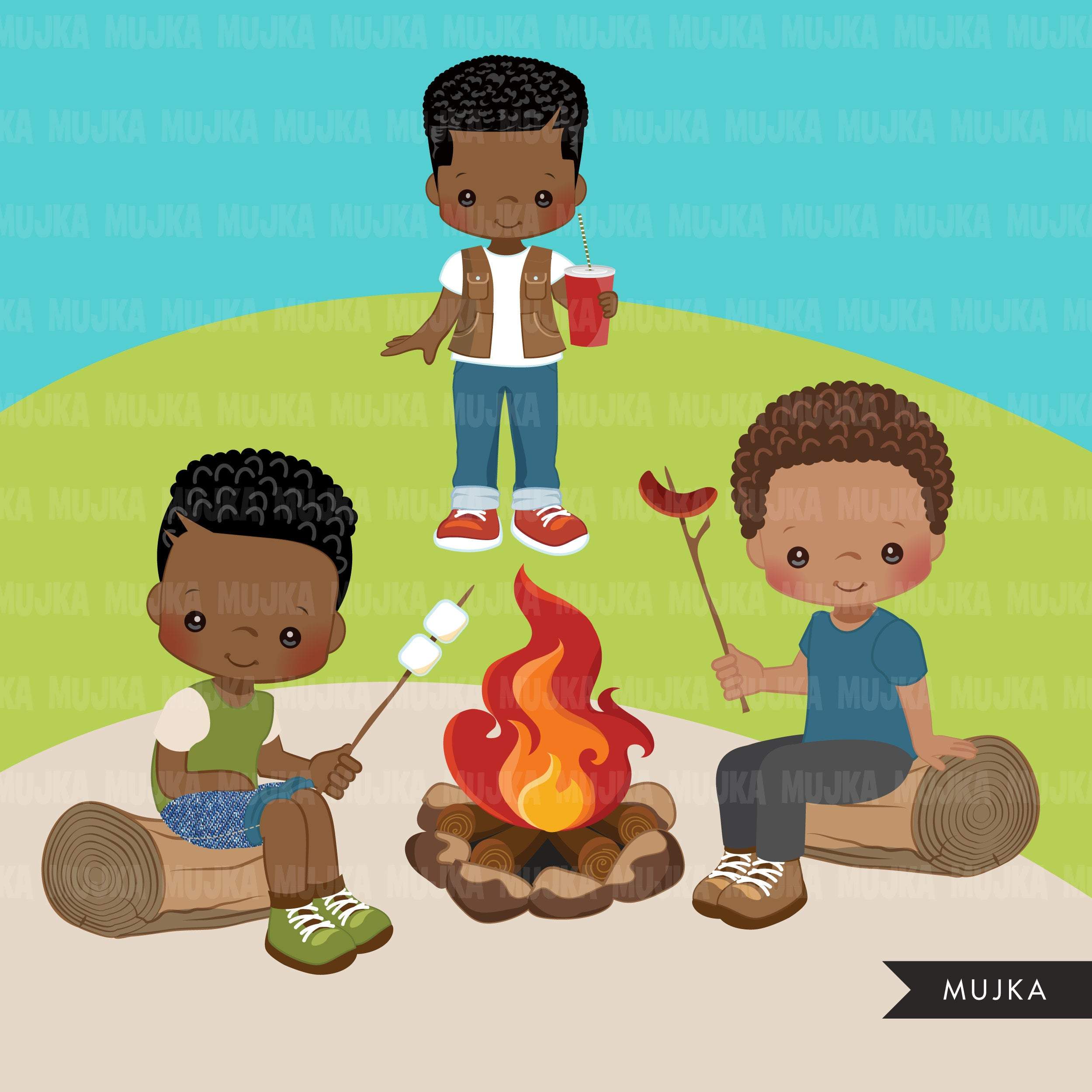 kids campfire clipart