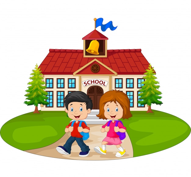kids going to school clipart