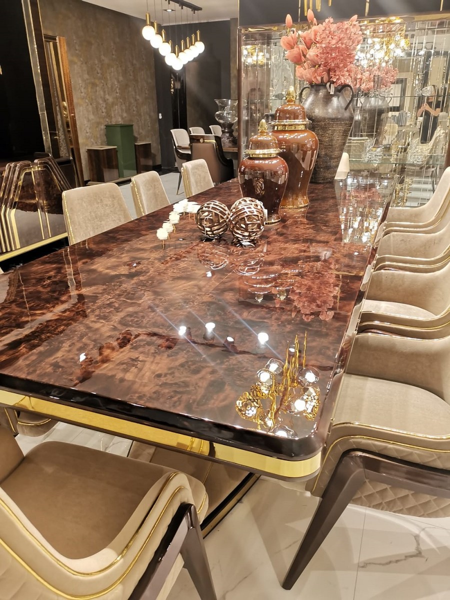 Casa Padrino luxury Art Deco dining table brown / beige / gold 226 ...