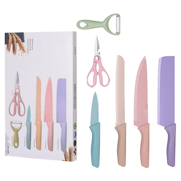 Kitchen Knife Set Kitchen Knivess Set Of 6 Pcs Cute Fruit Set With Gift Box  High Steel Kitchen Set Without Block Wheat Straw Material Handle
