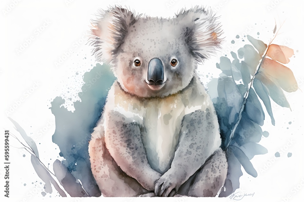 Poster, Wandbilder Watercolor koala illustration white  background,Generative AI, 40x26.7 cm
