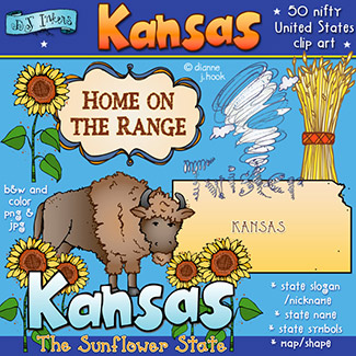 Whimsical Kansas clip art for the Sunflower State by DJ Inkers