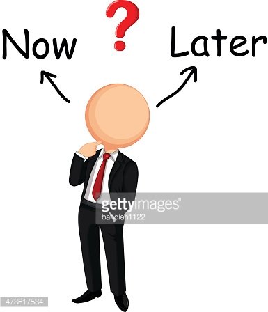 Businessman Confused Chose Now Or Later Stock Clipart | Royalty ...