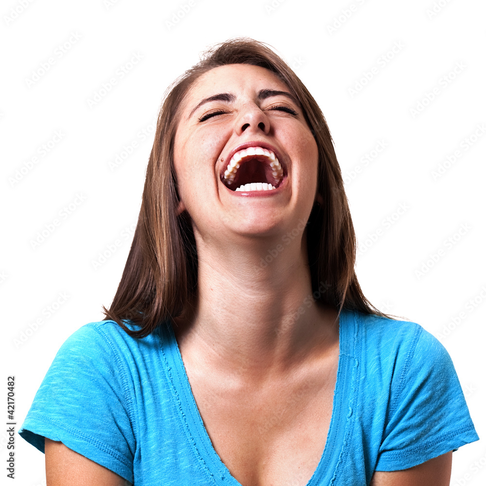 young woman laughing hysterically Stock-Foto | Adobe Stock