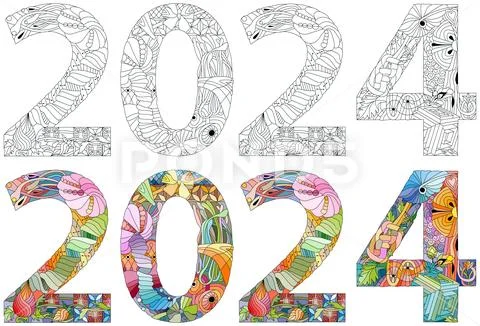 2024 logo text design for coloring. Design template Celebration ...