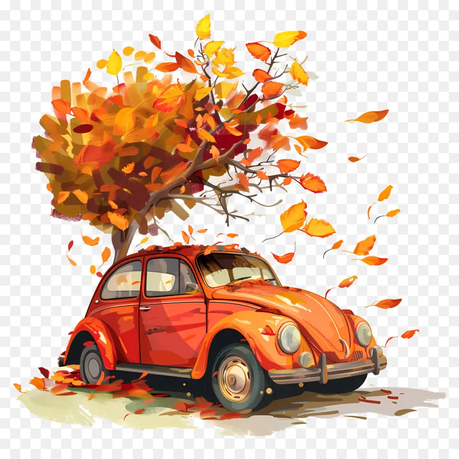 Car Clipart - Vintage Car with Autumn Leaves - CleanPNG / KissPNG