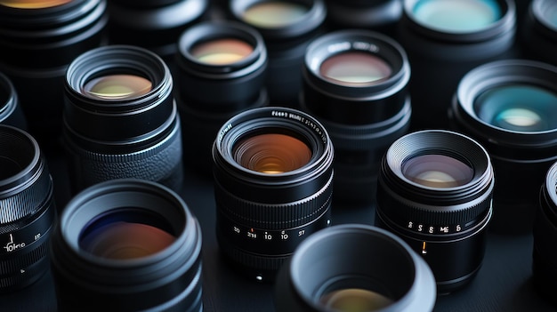 A collection of lenss that are on display | Premium AI-generated image