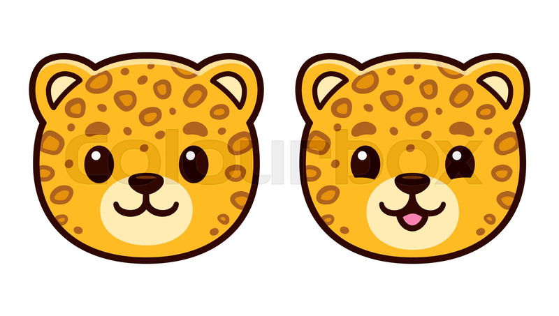 Cute cartoon leopard face icon. Kawaii baby leopard smiling ...