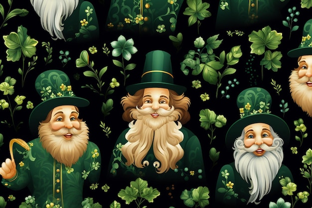 St patricks day pattern with leprechauns and clovers | Premium AI ...