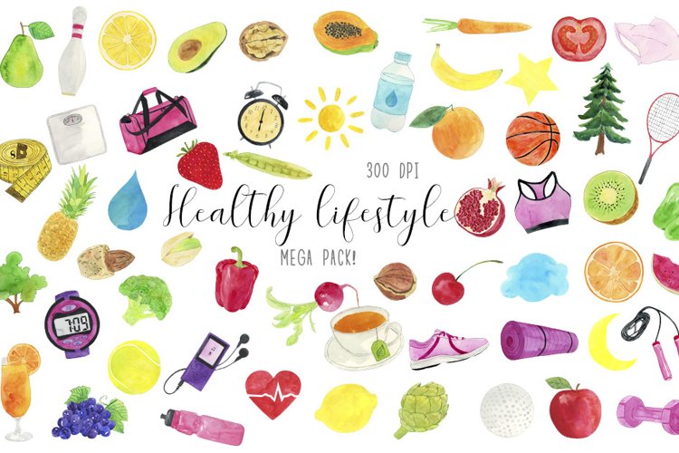 Watercolor Heathy Lifestyle Clipart, Healthy Life Clipart