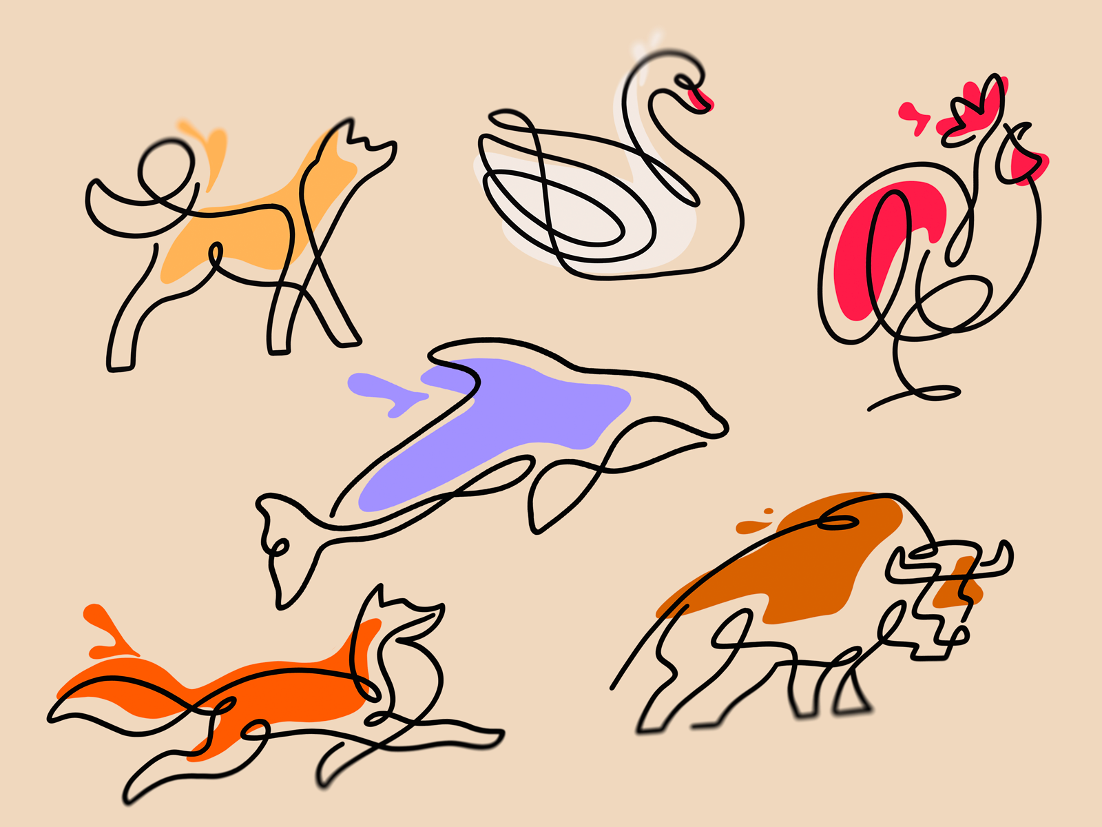 line art animals