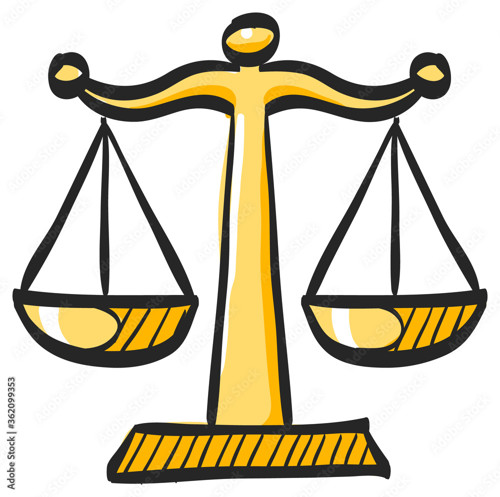 Justice scale icon in color drawing. Law litigation measurement ...