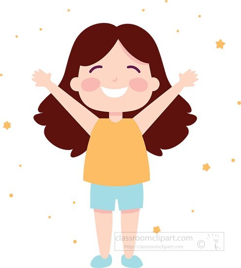 Children Kids Clipart-happy little girl raising her arms in the air