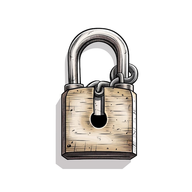 Hand drawn Lock cartoon vector illustration clipart white ...