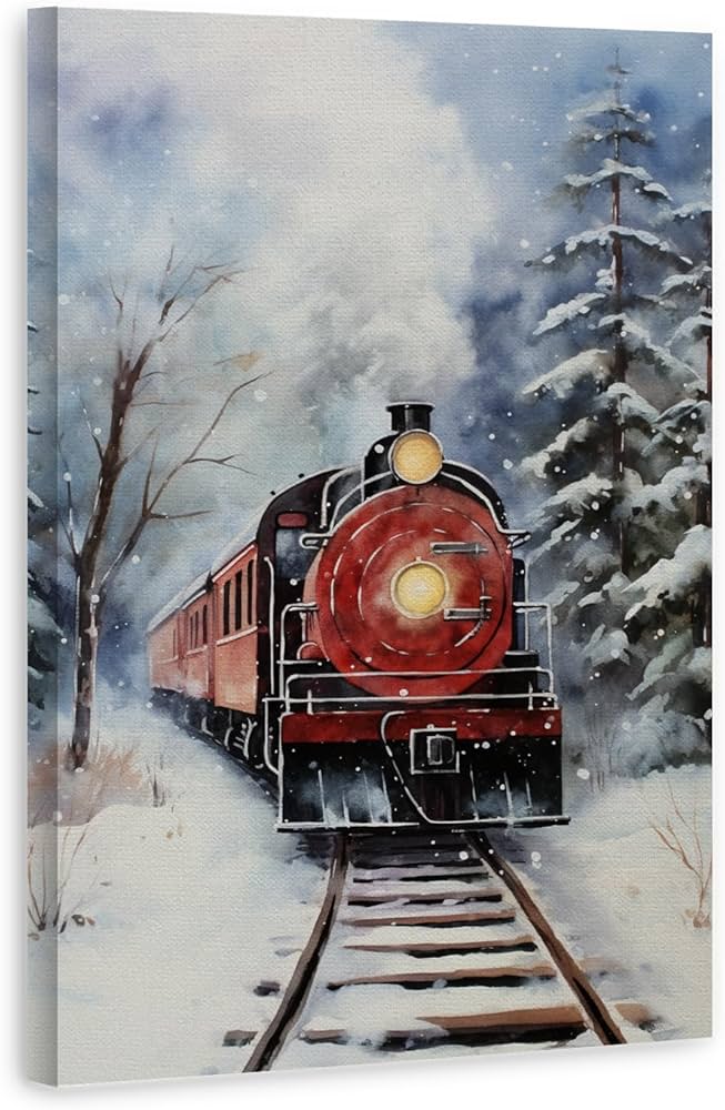 Steam Train Canvas Wall Art Vintage Steam Train Canvas Painting Winter Snow  Forest Retro Engine Poster for Bedroom Living Room Christmas Wall Decor ...