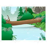 Abeka | Clip Art | Log Bridge over River—in forest