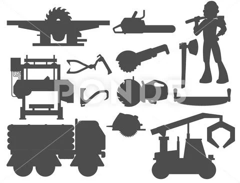 Sawmill woodcutter character logging silhouette equipment lumber ...