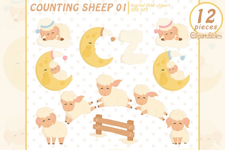 COUNTING SHEEP clipart, Lullaby for babies