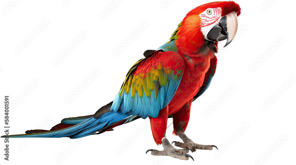 Poster, Wandbilder Macaw ara parrot isolated on white transparent  background png, 40x22.2 cm