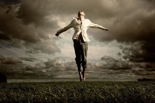 man flying freedom yoga meditation Stock-Foto | Adobe Stock