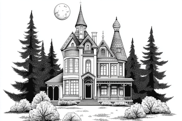 Victorian Mansion Black and White Clipart | Premium AI-generated ...