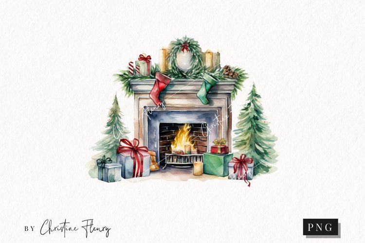Watercolor Christmas Mantle Clipart | Christmas (2903904)