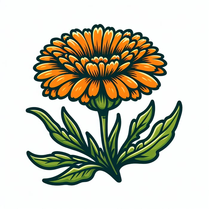 Bright Orange Marigold with Stem Clipart | Floral Illustration ...