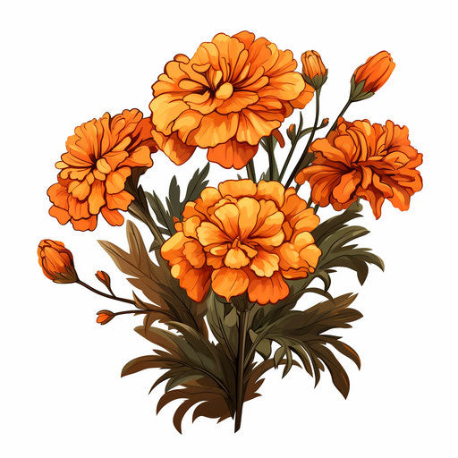 Marigold Clipart: Chiaroscuro Art Style, 4K &amp; SVG