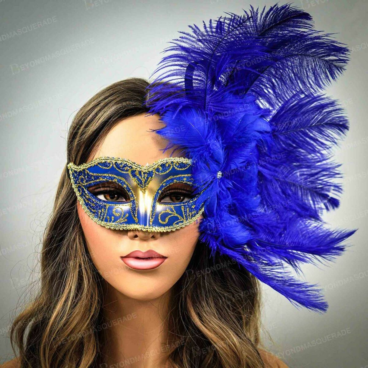 Blaue Maskerade Masken Federn Maskerade Karneval Party Maske Blau Gold