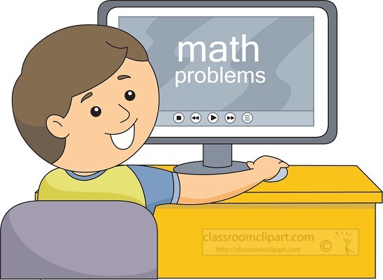 School Clipart-student learning math on computer