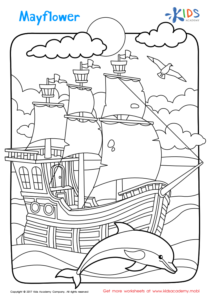 Mayflower Ship Coloring Page: Free Printable Worksheet for Children