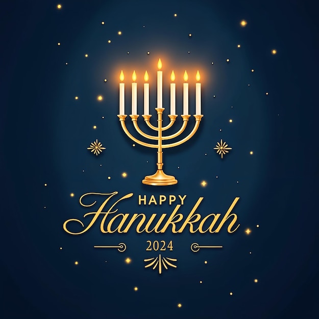 Happy Hanukkah 2024 with Glowing Menorah and Stars on a Dark ...