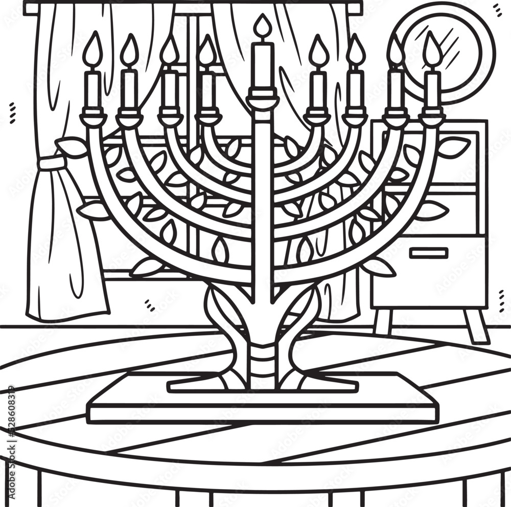 Hanukkah Menorah Coloring Page for Kids Stock Vector | Adobe Stock