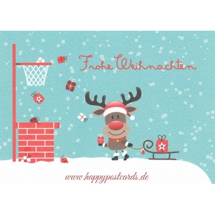 Merry Christmas: Reindeer with Sledge - Postcard