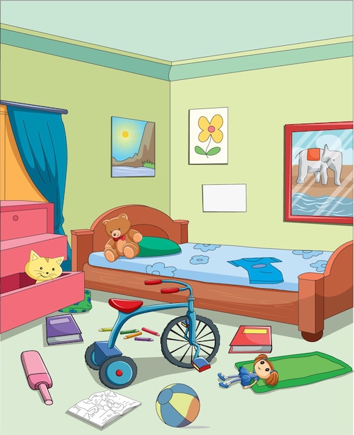Premium Vector | Vector illustration showing messy room with ...