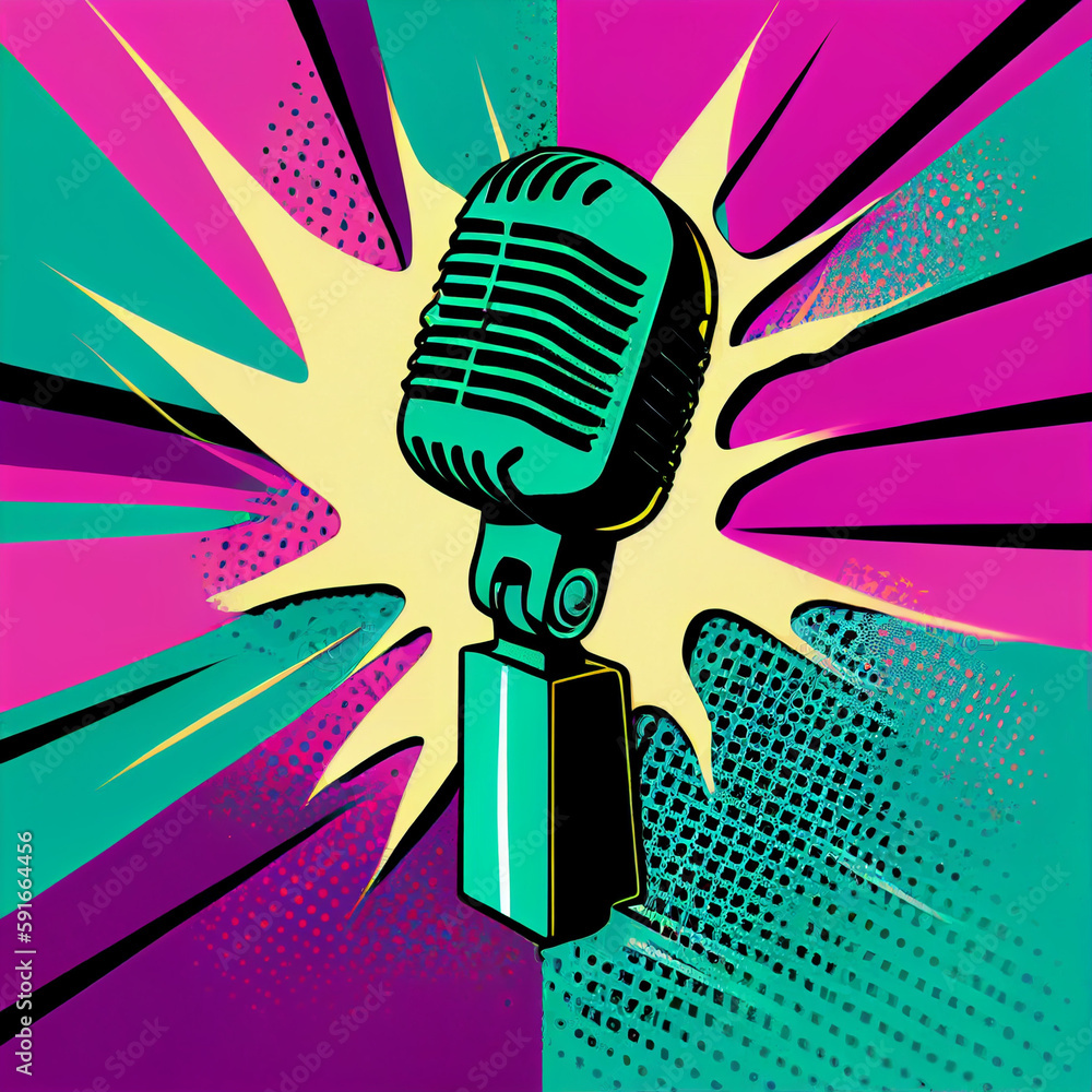Stock-Illustration „a retro microphone on a pop art background ...