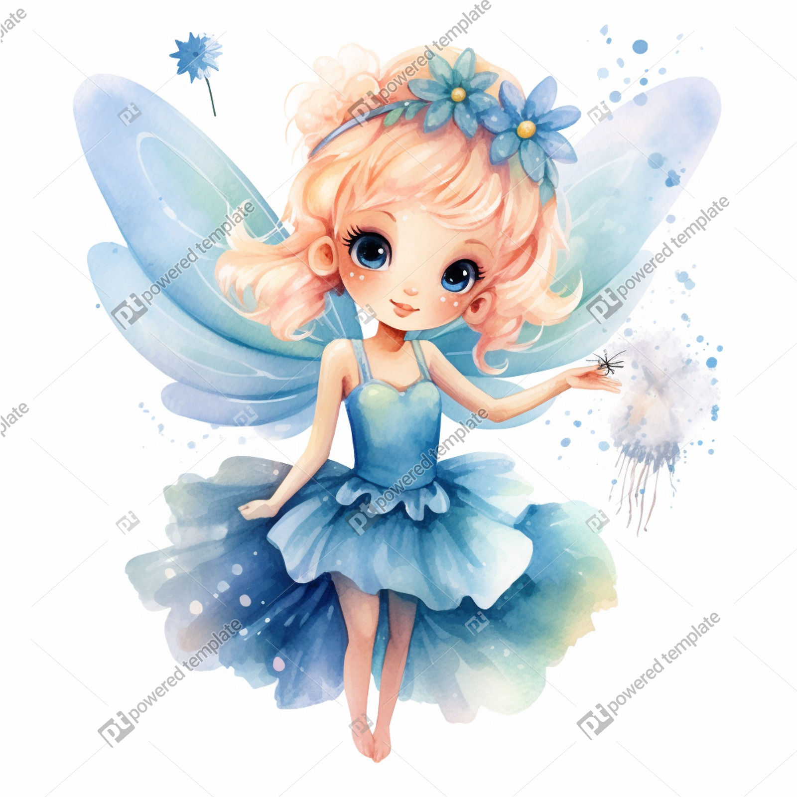 Watercolor Cute Fairy Clipart Pixar-Style Sticker on White ...