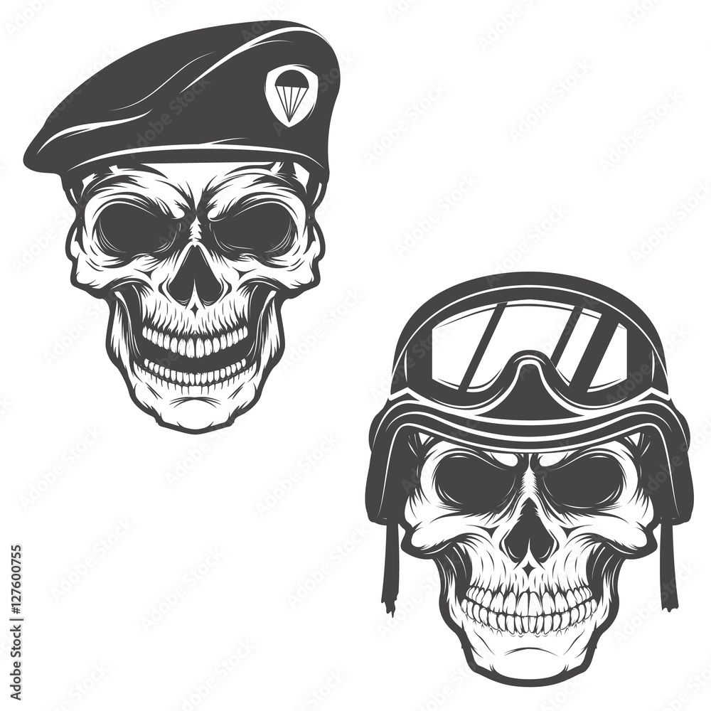 military skulls. Skull in paratrooper beret. Skull in soldier ...