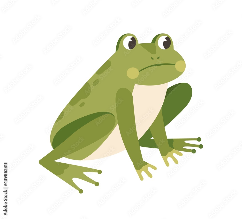 Sad frog sitting with unhappy face. Funny thoughtful froglet ...