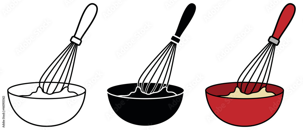 Whisk and Mixing Bowl Clipart Set - Outline, Silhouette and ...