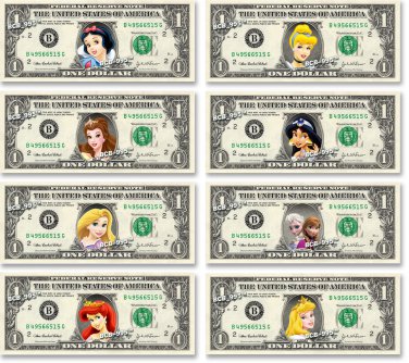 Disney Princess 9-set Collection on REAL DOLLAR BILL Money ...
